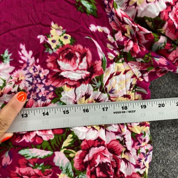 Mila Blouse Women M Medium Pink Floral V-Neck Long Sleeve Button Rayon Casual - Picture 7 of 9